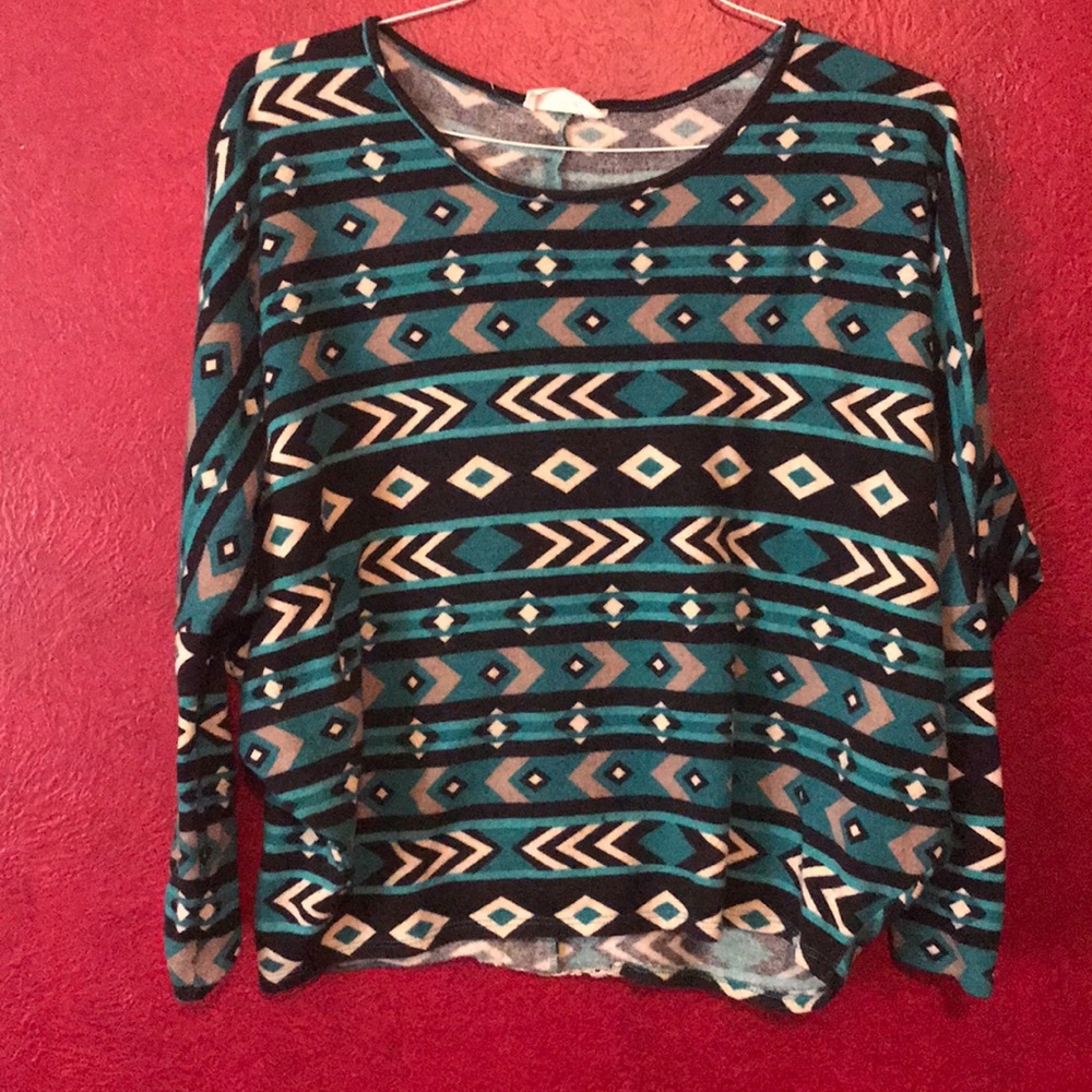 Cute turquoise and black printed long sleeve